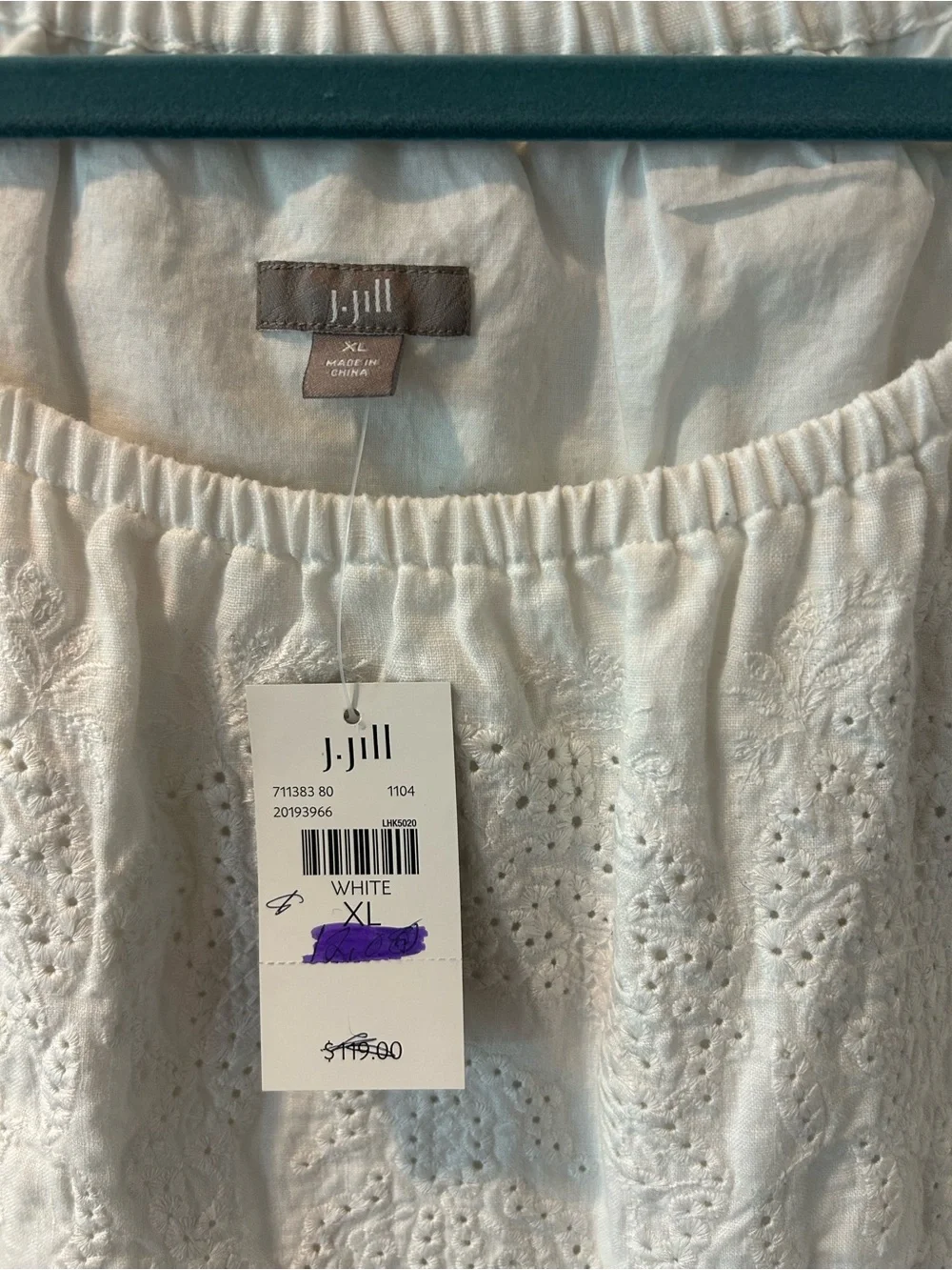 J. Jill White Eyelet Linen-Blend Tunic Dress Embroidered Short Sleeve XL - Picture 4 of 13